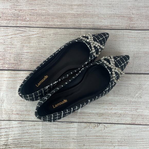 Larroude Lee Womens Sz 7.5 Flats Tweed Milano Black - Picture 8 of 12
